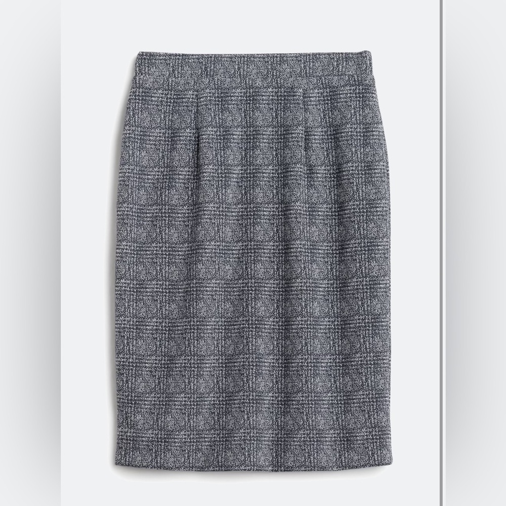 Stretchy knit navy plaid pencil skirt